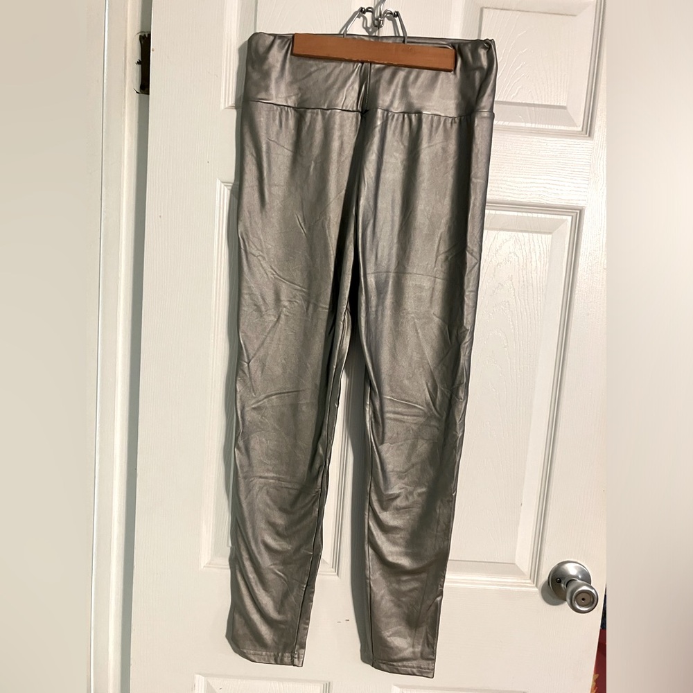 Metallic silver leggings